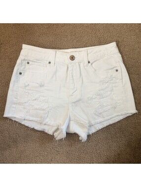American Eagle Women's Size 10 Hi-Rise White Shortie Distressed Shorts